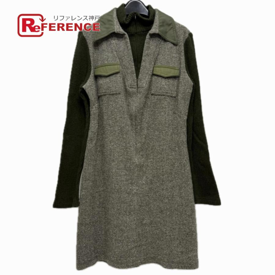 FENDI フェンディ Wポケット ジップアップ アパレル リブニット切り替え 長袖 ツイード ミニ ワンピース グレー レディース【中古】 | FENDI