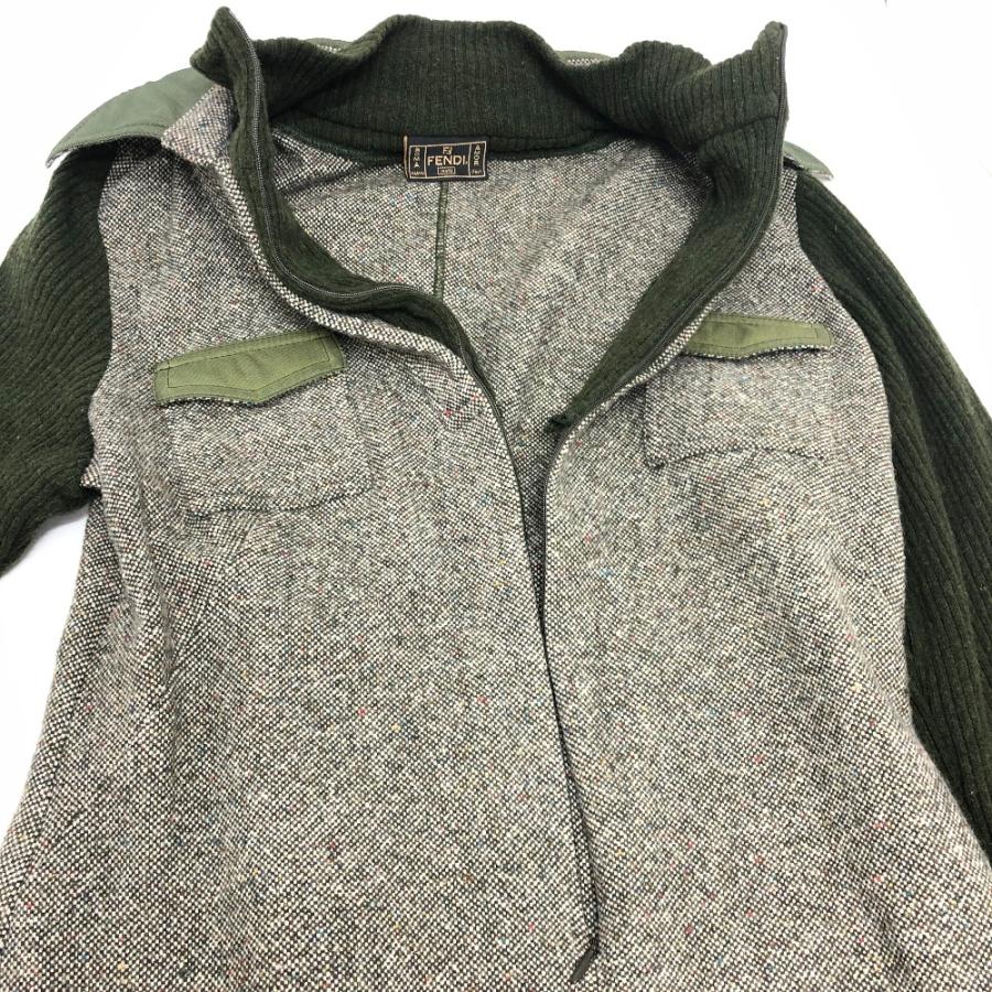 FENDI フェンディ Wポケット ジップアップ アパレル リブニット切り替え 長袖 ツイード ミニ ワンピース グレー レディース【中古】 | FENDI | 04