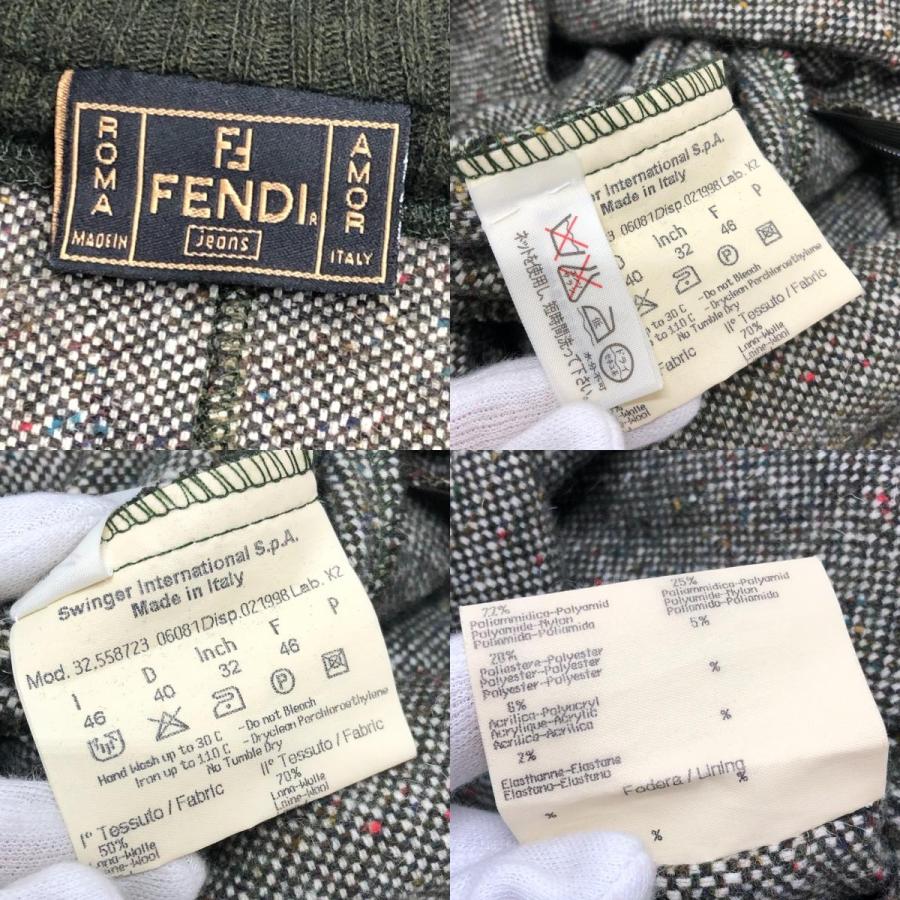 FENDI フェンディ Wポケット ジップアップ アパレル リブニット切り替え 長袖 ツイード ミニ ワンピース グレー レディース【中古】 | FENDI | 09