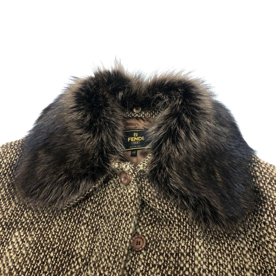 FENDI フェンディ ツイード アパレル アウター 襟元ファー ミドル丈コート FENDI 365  ブラウン レディース【中古】 | FENDI | 04