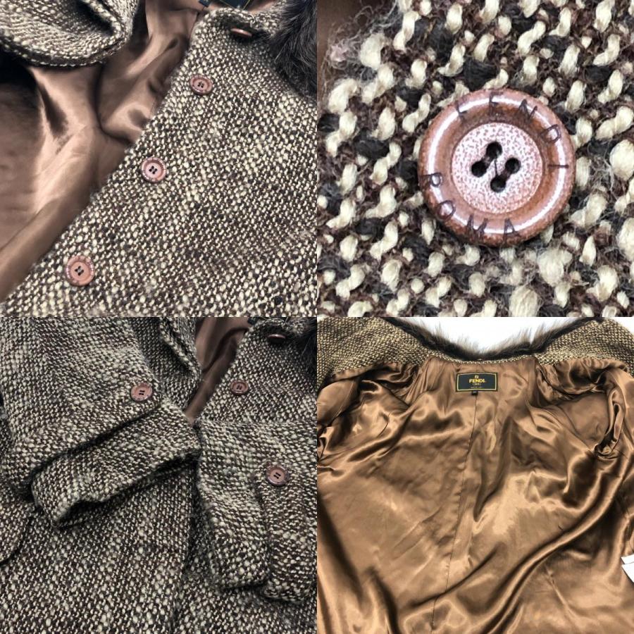 FENDI フェンディ ツイード アパレル アウター 襟元ファー ミドル丈コート FENDI 365  ブラウン レディース【中古】 | FENDI | 07