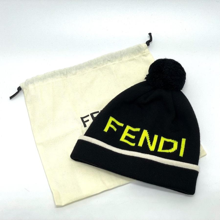 未使用 FENDI フェンディ FXQ056 ロゴ ボンボン付き ニットキャップ ニット帽 ウール ユニセックス ブラック | FENDI | 11
