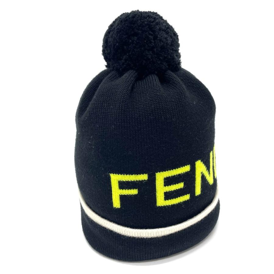 未使用 FENDI フェンディ FXQ056 ロゴ ボンボン付き ニットキャップ ニット帽 ウール ユニセックス ブラック | FENDI | 02
