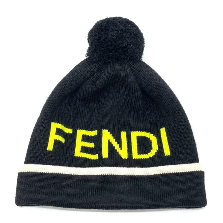 未使用 FENDI フェンディ FXQ056 ロゴ ボンボン付き ニットキャップ ニット帽 ウール ユニセックス ブラック | FENDI | 04