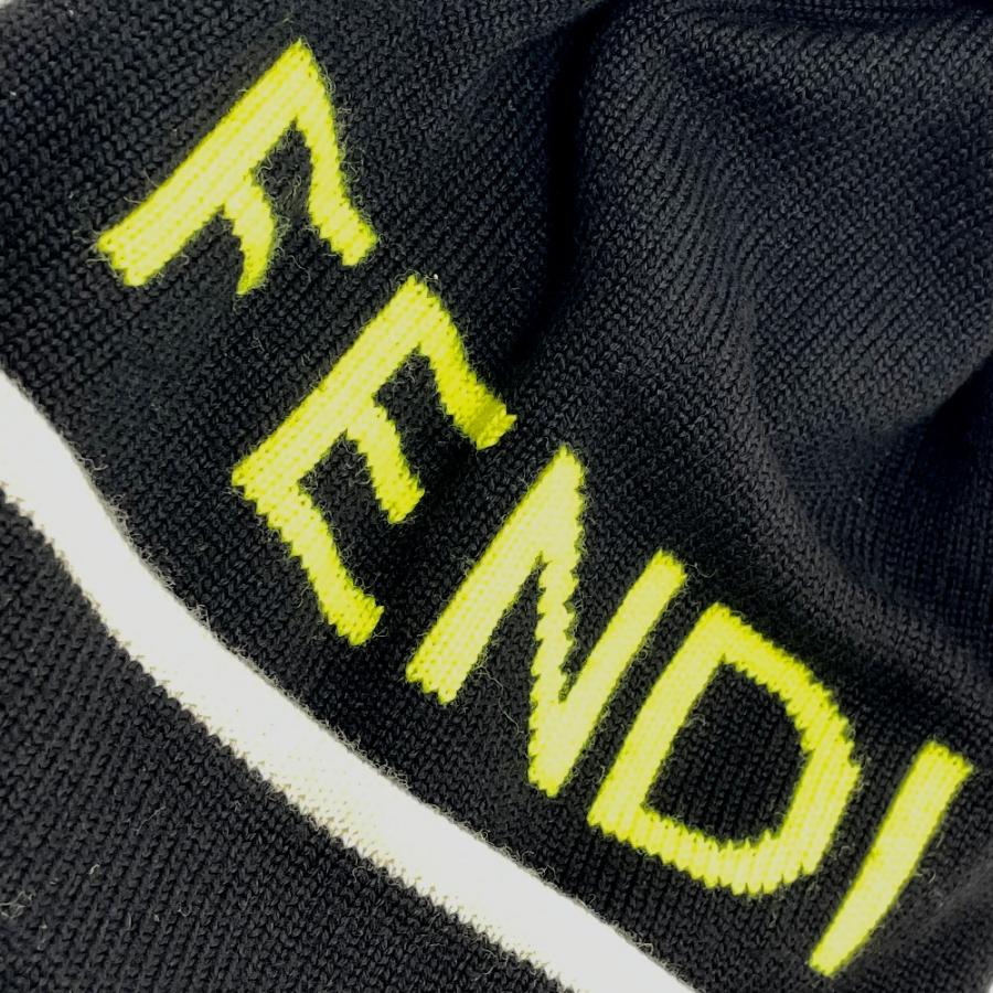 未使用 FENDI フェンディ FXQ056 ロゴ ボンボン付き ニットキャップ ニット帽 ウール ユニセックス ブラック | FENDI | 06