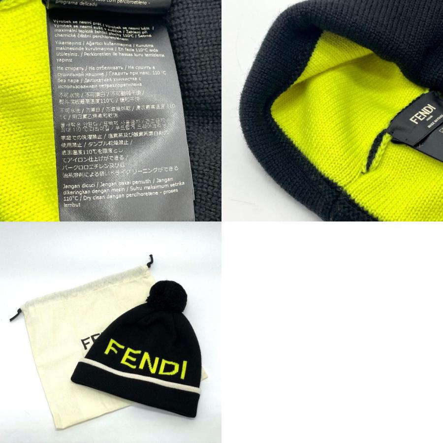 未使用 FENDI フェンディ FXQ056 ロゴ ボンボン付き ニットキャップ ニット帽 ウール ユニセックス ブラック | FENDI | 09