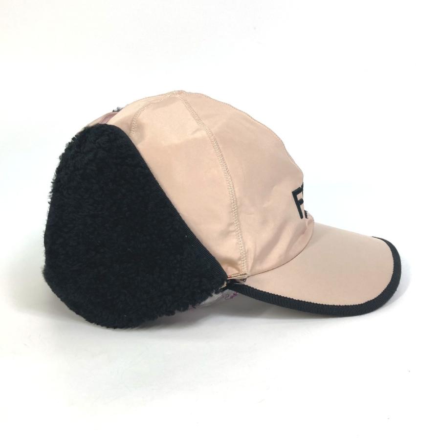 FENDI フェンディ FXQ679 ロゴ フライトキャップ ボア付き 帽子 ポリエステル ピンク レディース【中古】 | FENDI | 04