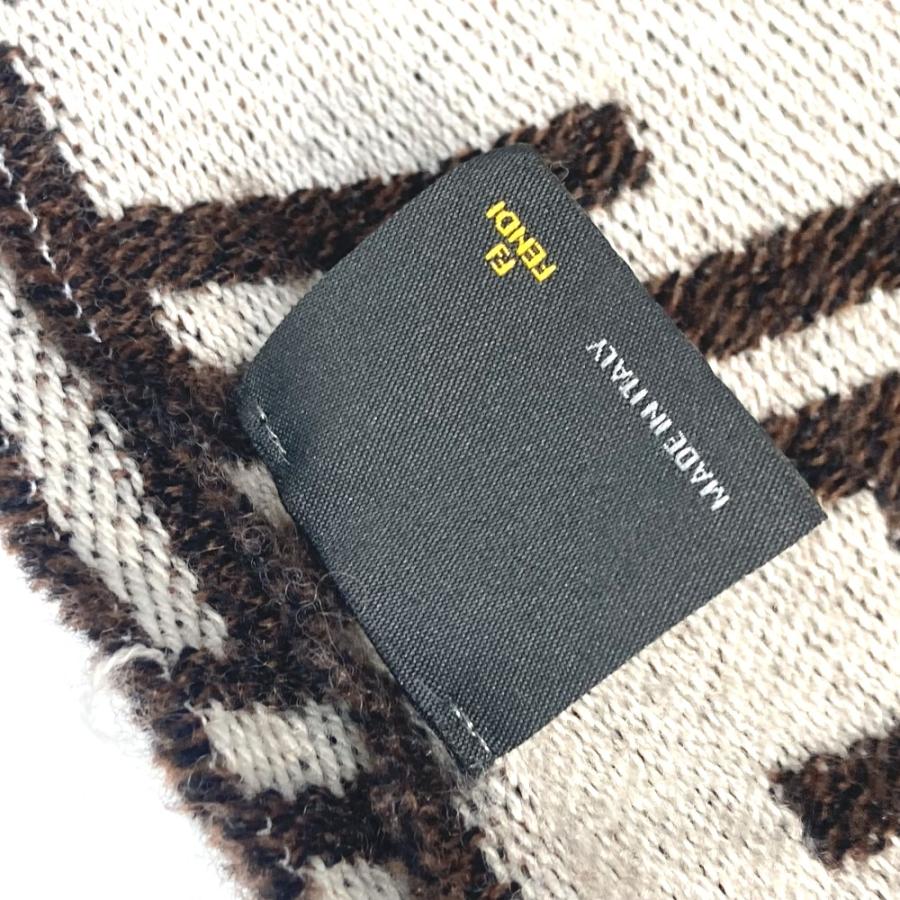 FENDI フェンディ フリンジ Fロゴ マフラー ウール ベージュ×ブラウン