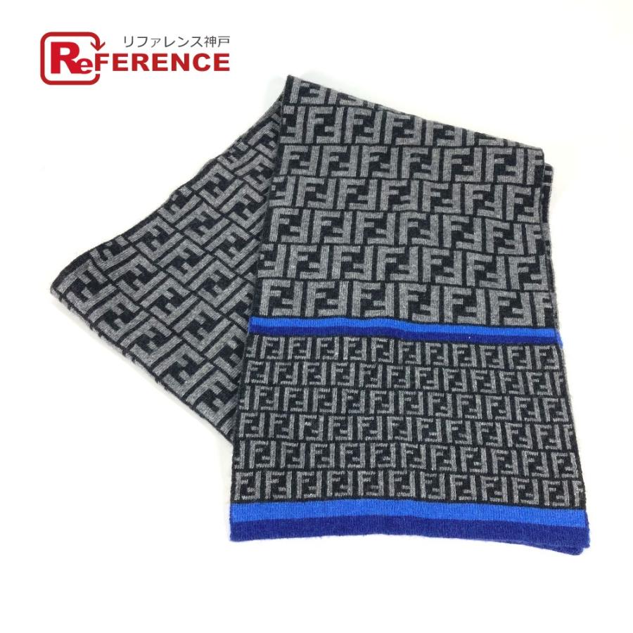 値下げ中⭐︎美品！FENDI マフラー　ズッカ　グレー/ブラック FENDI 美品 フェンディ ズッカ マフラー グレー メンズ【中古