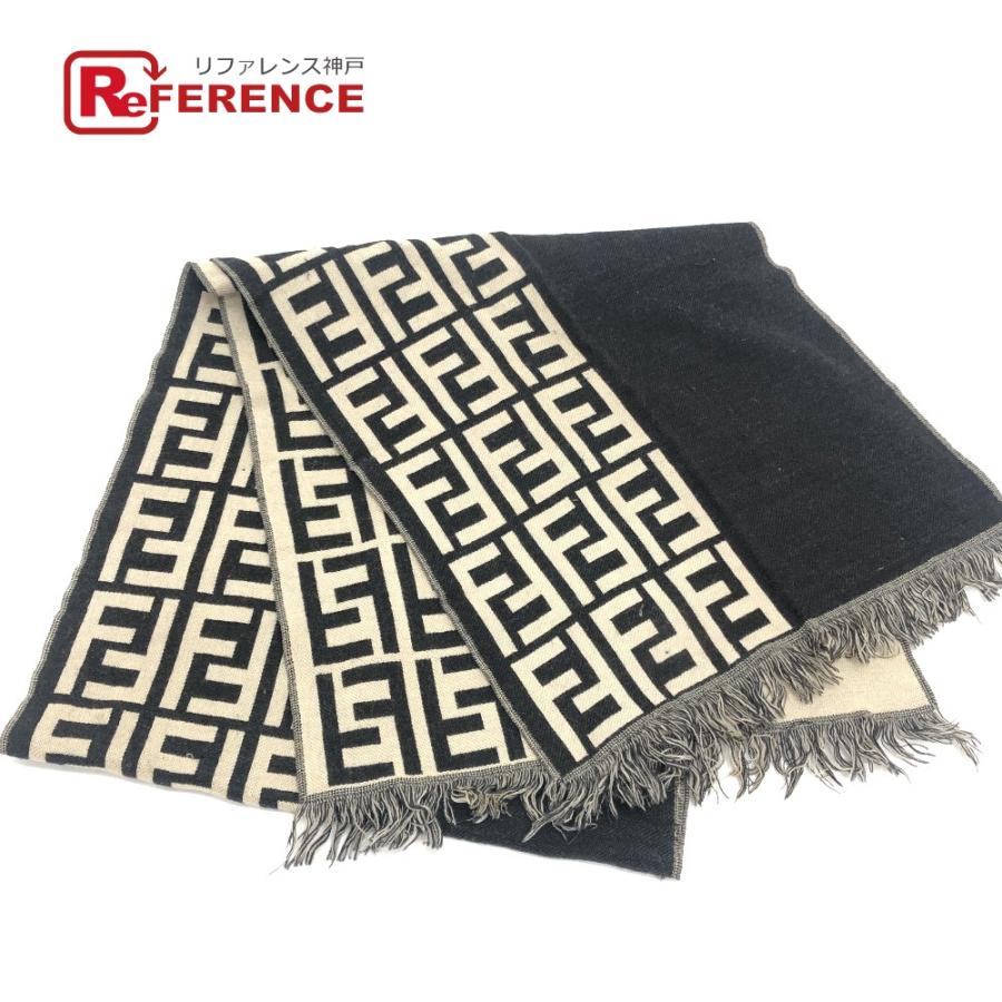 FENDI フェンディ ズッカ柄 ファッション小物 防寒具 ストール リバーシブル マフラー ブラック ユニセックス【中古】 | FENDI
