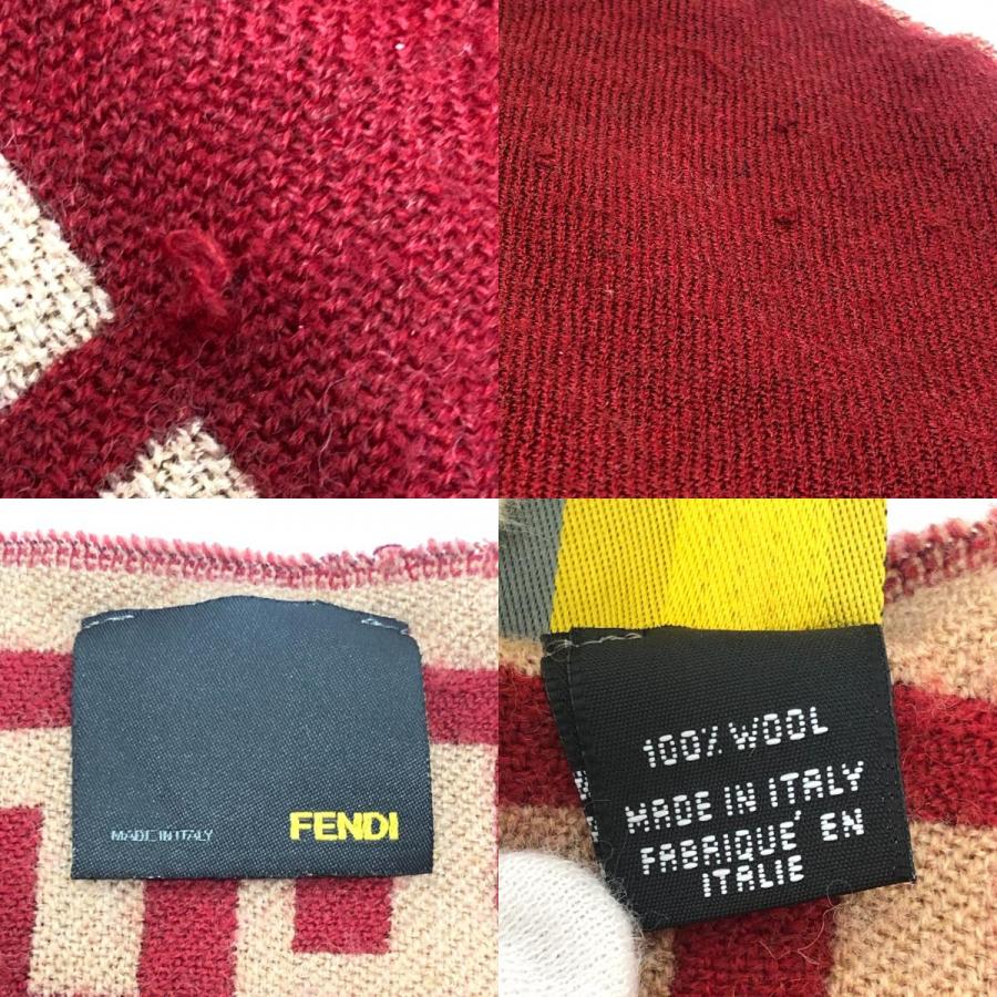 FENDI フェンディ ズッカ柄 ファッション小物 防寒具 ストール リバーシブル マフラー レッド レディース【中古】 | FENDI | 09