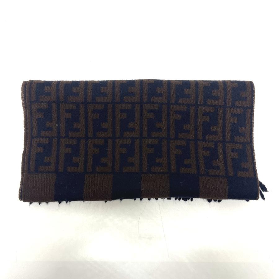 FENDI フェンディ ズッカ柄  ペカン マフラー フリンジ ストール 防寒具 マフラー ネイビー レディース【中古】 | FENDI | 04