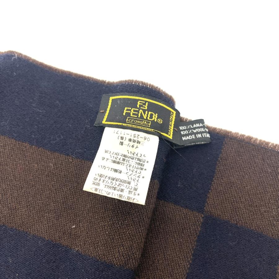 FENDI フェンディ ズッカ柄  ペカン マフラー フリンジ ストール 防寒具 マフラー ネイビー レディース【中古】 | FENDI | 08