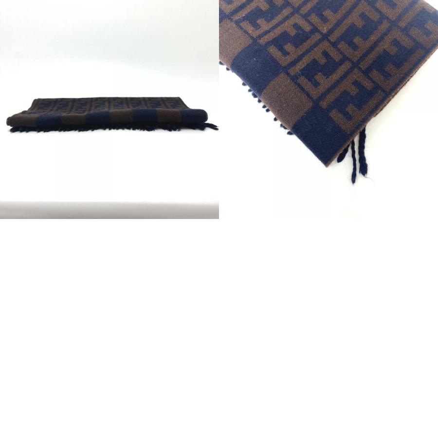 FENDI フェンディ ズッカ柄  ペカン マフラー フリンジ ストール 防寒具 マフラー ネイビー レディース【中古】 | FENDI | 09
