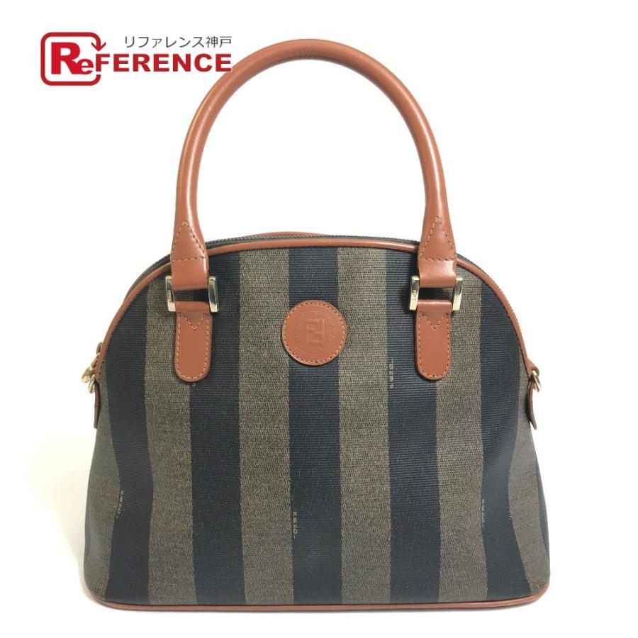 フェンディ FENDI ペカン柄 ボーリング ハンドバッグ PVC/レザー ブラウン×ブラック 2way ハンドバッグ ペカン PVC レザー ブラウン