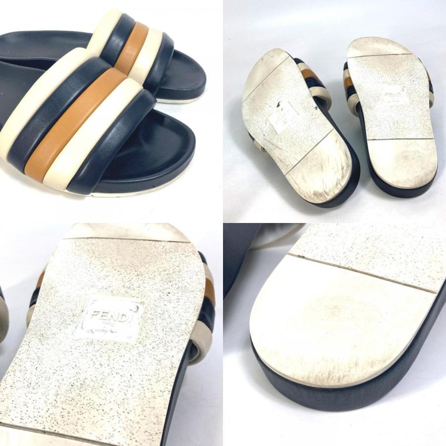FENDI フェンディ フラットサンダル ビーチサンダル トリコロール 靴 シャワーサンダル プールサンダル サンダル レザーメンズ【中古】 | FENDI | 08