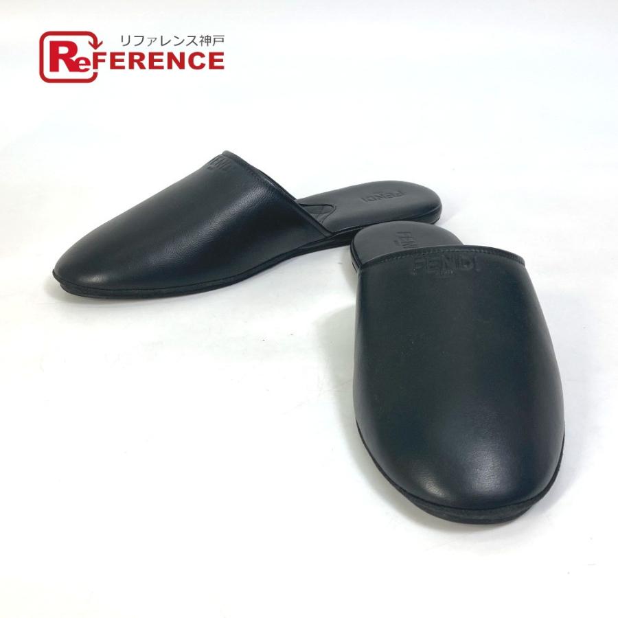 FENDI フェンディ 室内 ロゴ スリッパ ルームシューズ 靴 フラット 靴その他 レザー ブラック メンズ【中古】美品 | FENDI