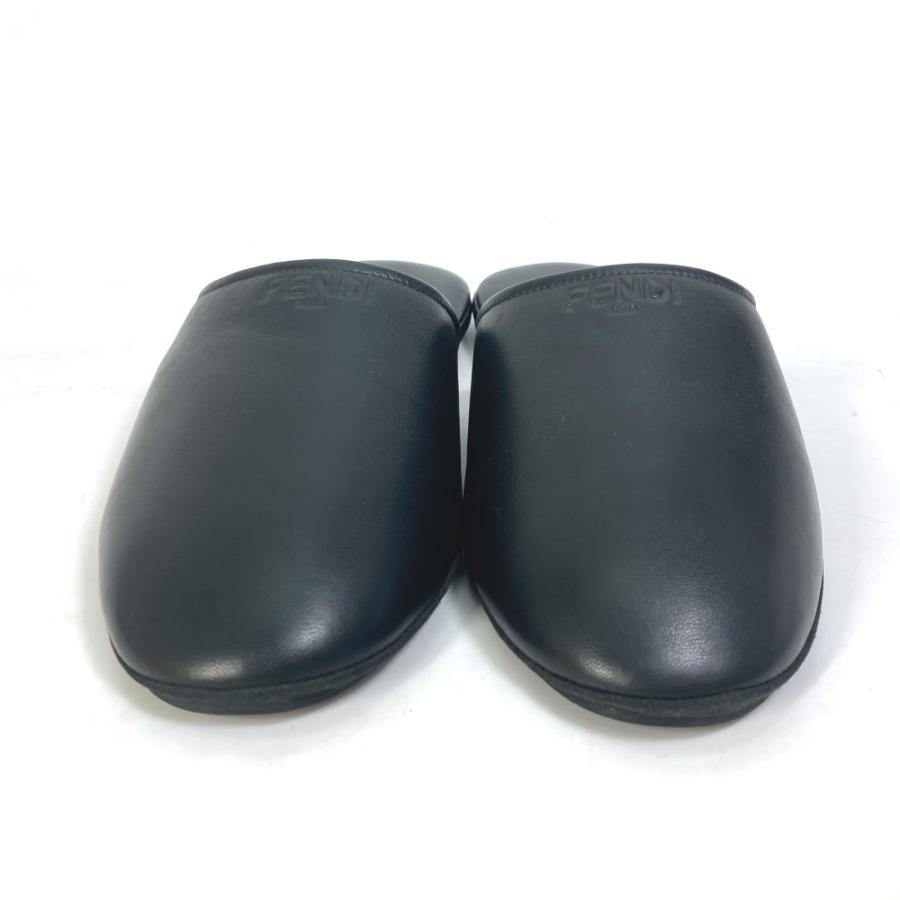 FENDI フェンディ 室内 ロゴ スリッパ ルームシューズ 靴 フラット 靴その他 レザー ブラック メンズ【中古】美品 | FENDI | 01