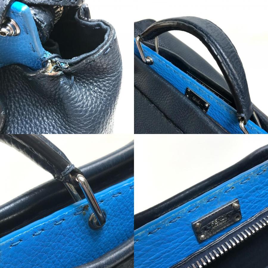 FENDI フェンディ 7VA388 セレリア ピーカブー 2WAY ショルダーバッグ ビジネスバッグ レザー ネイビー×ブルー メンズ【中古】｜reference｜09