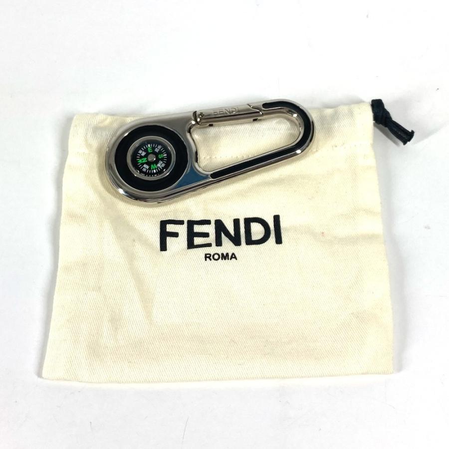美品 FENDI フェンディ ロゴ 方位磁石付き カラビナ バッグチャーム キーホルダー シルバー ユニセックス【中古】 | FENDI | 07