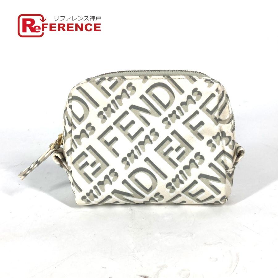美品 FENDI フェンディ 8N0179 ロゴ メイクポーチ 化粧ポーチ SKIMSコラボ スキムス ポーチ ホワイト レディース【中古】 | FENDI