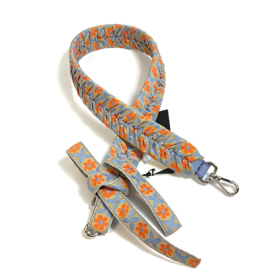 FENDI フェンディ 8AV077 フラワー リボン 花柄 フラワー ストラップユー ショルダーストラップ レザー ブルー×オレンジ【中古】未使用 | FENDI | 04