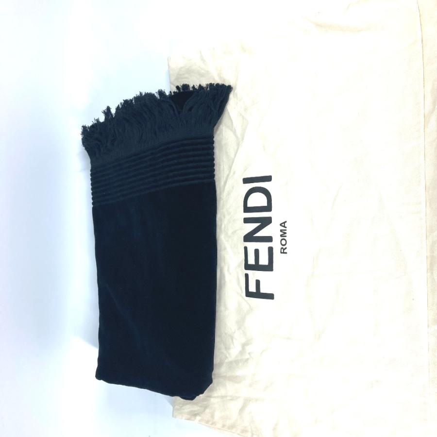 フェンディ FENDI カリート  FXA008 カールラガーフェルド バスタオル インテリア ひざかけ ブランケット ビーチタオル 大判 フリンジ タオル コットン ブラック 未使用 FENDI（フェンディ） 未使用 FXA008 カリート ビーチタオル 大判