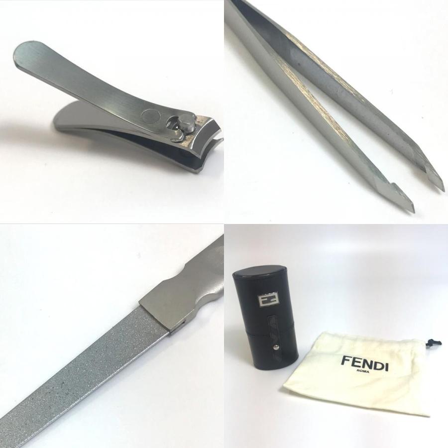 FENDI フェンディ 7AS032 FFロゴ ハサミ ピンセット 爪やすり 爪切り 雑貨 レザー ブラック ユニセックス【中古】未使用 未使用 | FENDI | 09