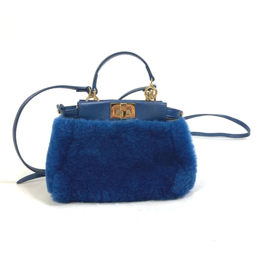 FENDI フェンディ マイクロピーカブー 2WAYバッグ ショルダーバッグ ハンドバッグ フェイクファー ブルー レディース【中古】 | FENDI | 01