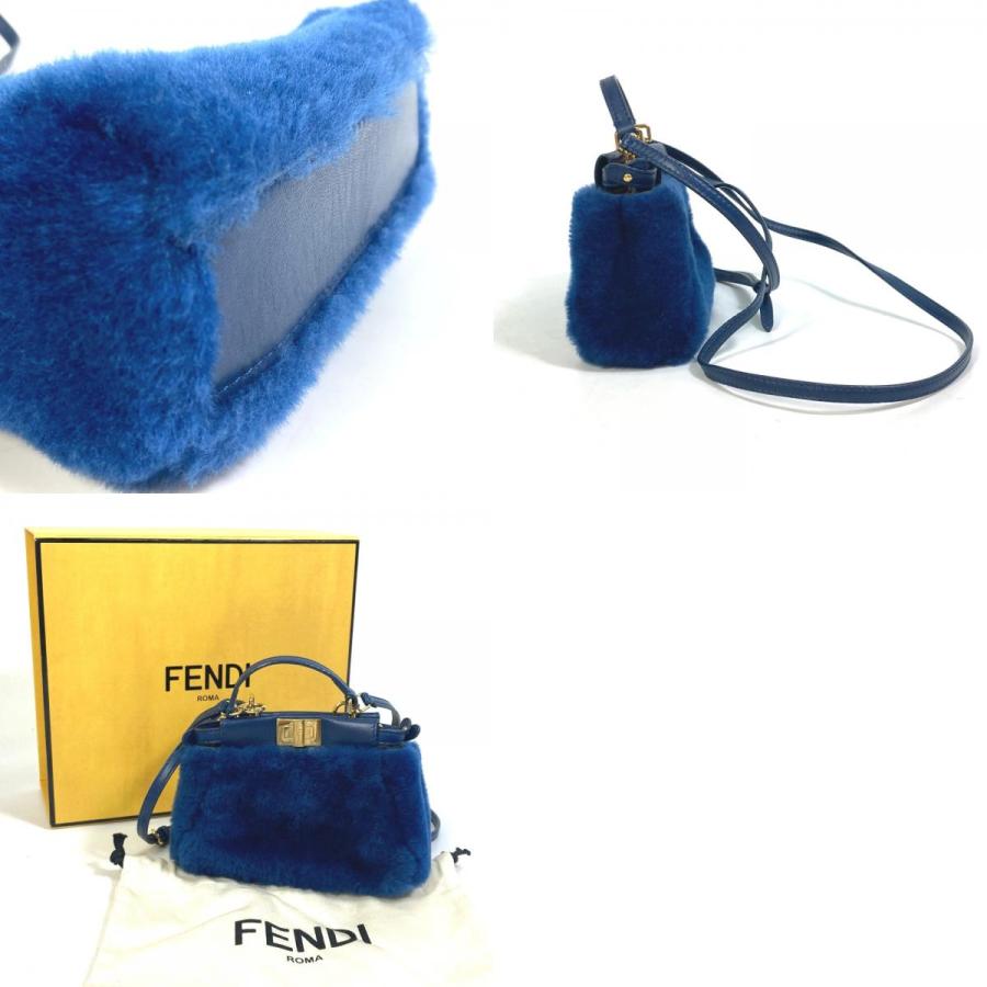FENDI フェンディ マイクロピーカブー 2WAYバッグ ショルダーバッグ ハンドバッグ フェイクファー ブルー レディース【中古】 | FENDI | 09