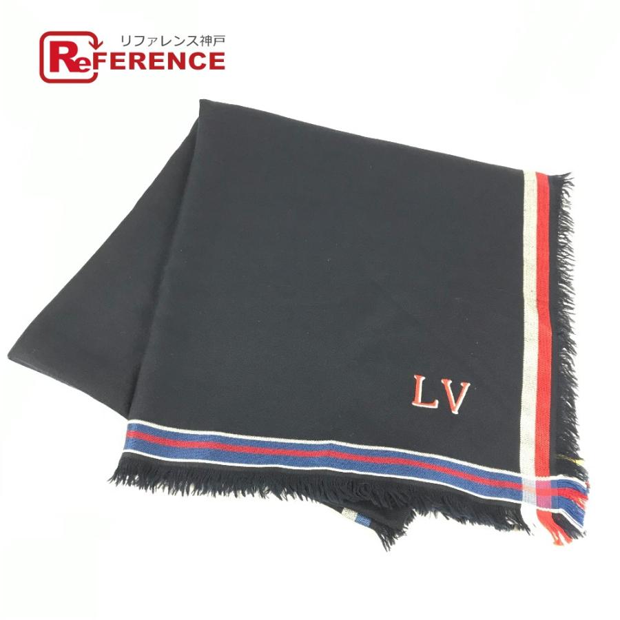 LOUIS VUITTON ルイヴィトン MP1702 LVロゴ 大判 フリンジ ショール マフラー ストール ネイビー レディース【中古】 | LOUIS VUITTON