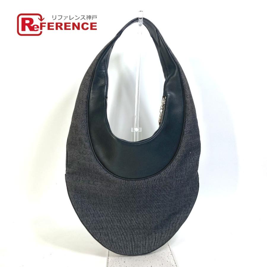 BVLGARI ブルガリ 肩掛け デニム ロゴマニア アスコット カバン ショルダーバッグ キャンバス/レザー ブラック レディース【中古】美品 | BVLGARI