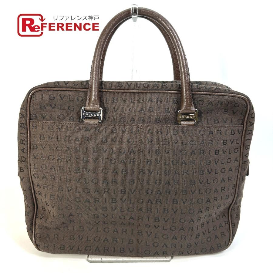 BVLGARI ブルガリ ハンドバッグ ロゴマニア ブリーフケース カバン ビジネスバッグ キャンバス ブラウン メンズ【中古】 | BVLGARI