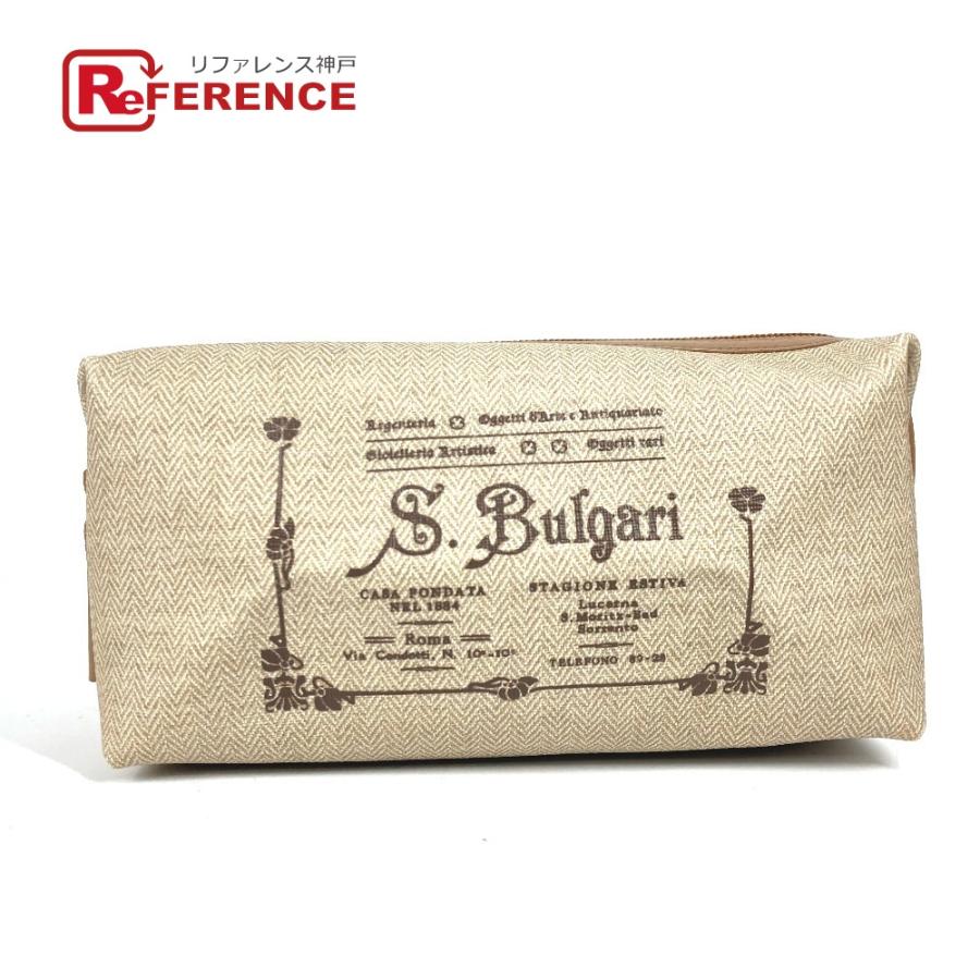 BVLGARI ブルガリ S.Bulgari ロゴ ポーチ セカンドバッグ ベージュ ユニセックス【中古】 | BVLGARI
