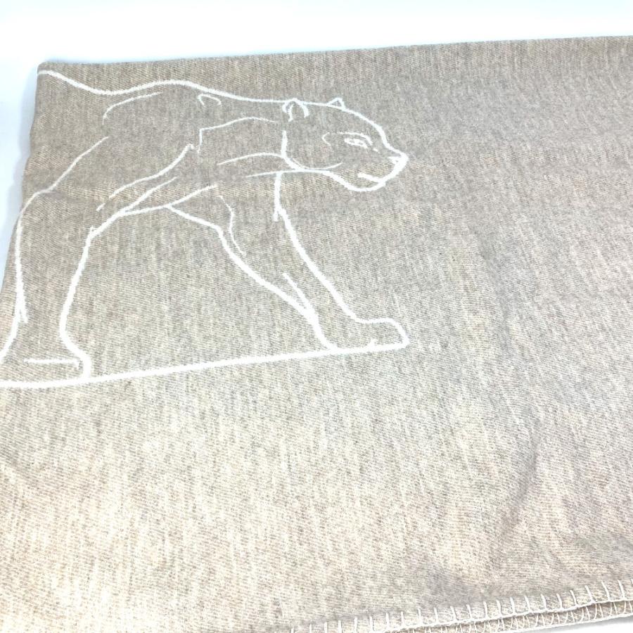 CARTIER カルティエ パンテール ヒョウ 豹 毛布 ひざ掛け インテリア ブランケット ウール/カシミヤ ベージュ レディース【中古】未使用 | Cartier | 01