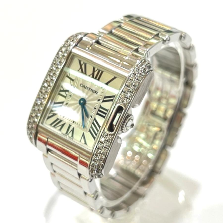 CARTIER カルティエ WT100008 K18WG タンク アングレーズ SM ダイヤベゼル クォーツ 腕時計 シルバー レディース【中古】 | Cartier | 01