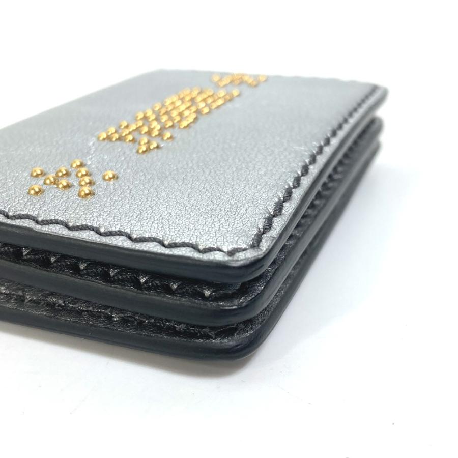 Dior ディオール パスケース 名刺入れ J’ADIOR  スタッズ キーホルダー バッグチャーム 2つ折り カードケース レザー シルバー【中古】 |  | 04