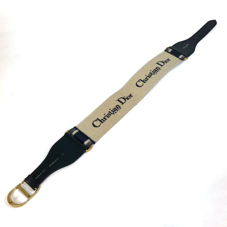 Dior ディオール B0003CBTE_M928　 CD金具 エンブロイダリー キャンバス ロゴ ベルト コットン ネイビー×ベージュ レディース.【中古】美品 |  | 01