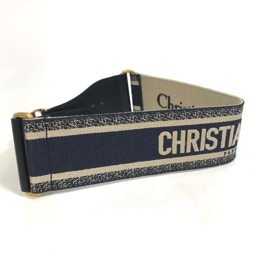 Dior ディオール B0003CBTE_M928　 CD金具 エンブロイダリー キャンバス ロゴ ベルト コットン ネイビー×ベージュ レディース.【中古】美品 |  | 04