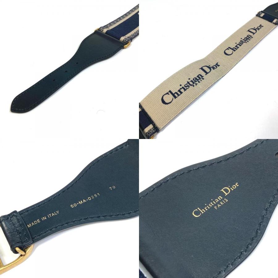 Dior ディオール B0003CBTE_M928　 CD金具 エンブロイダリー キャンバス ロゴ ベルト コットン ネイビー×ベージュ レディース.【中古】美品 |  | 09