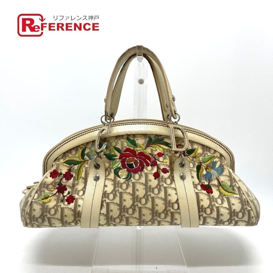 Dior ディオール トロッター フラワー 刺繍 ハンドバッグ レザー  
