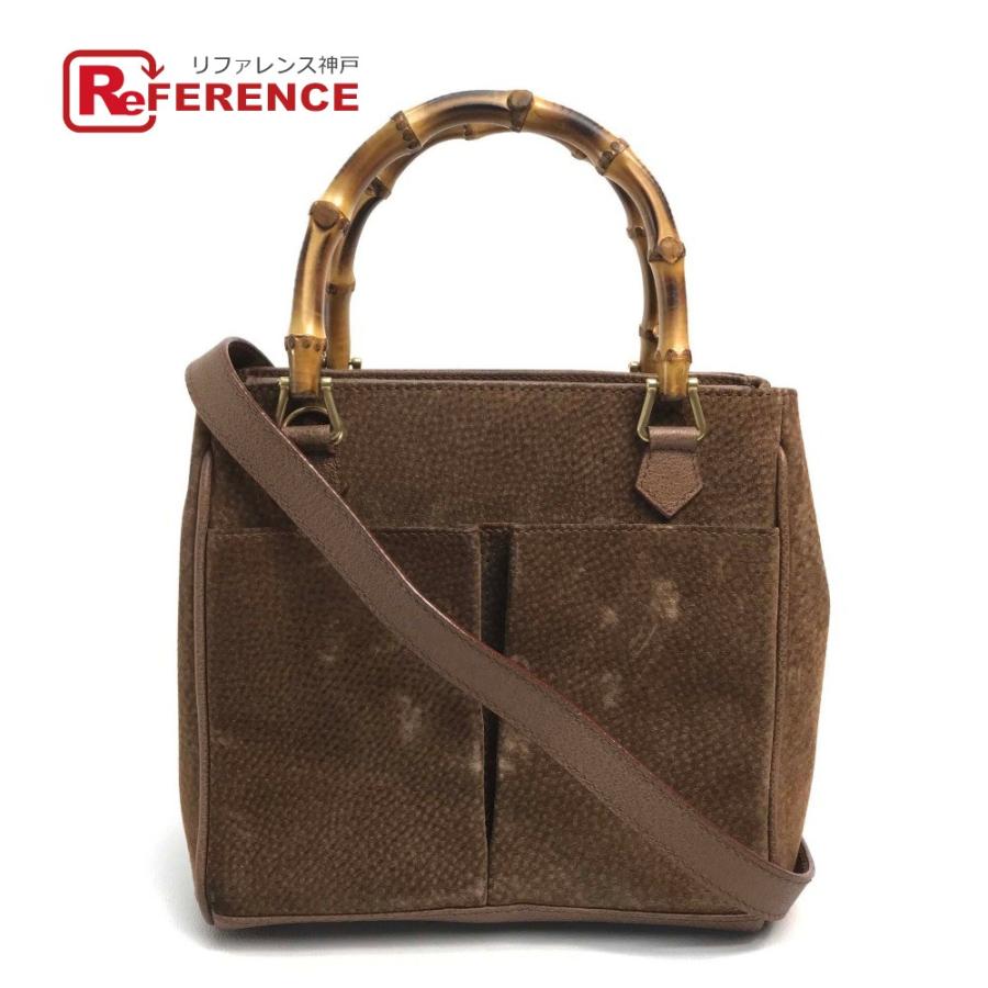 GUCCI】ブラウン スエード ビジネスバッグ/バンブーバック