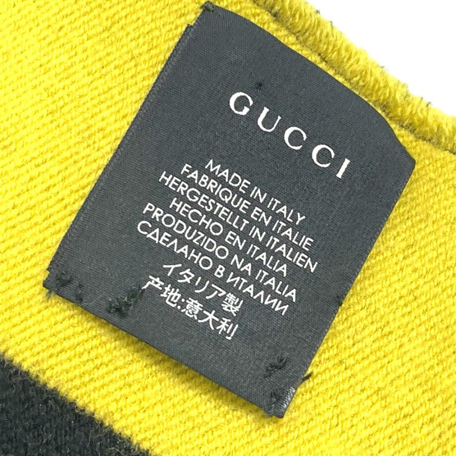 GUCCI グッチ フリンジ GUCCY バイカラー ストライプ マフラー ウール ブラック×イエロー メンズ【中古】_3