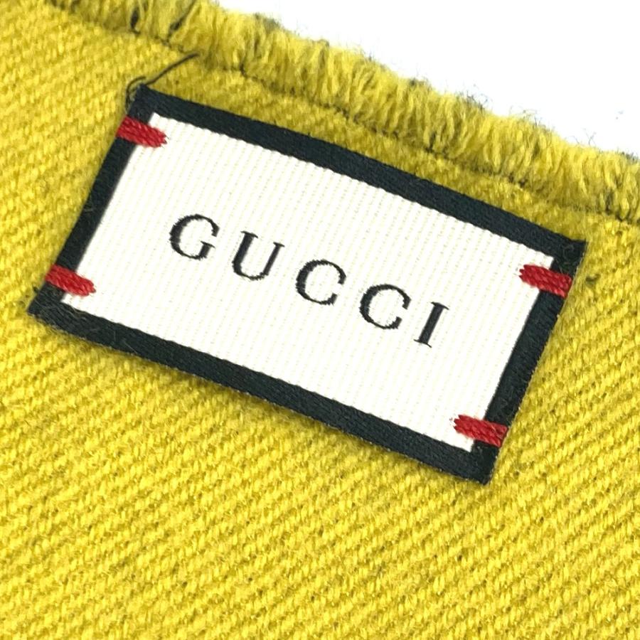 GUCCI グッチ フリンジ GUCCY バイカラー ストライプ マフラー ウール ブラック×イエロー メンズ【中古】_4