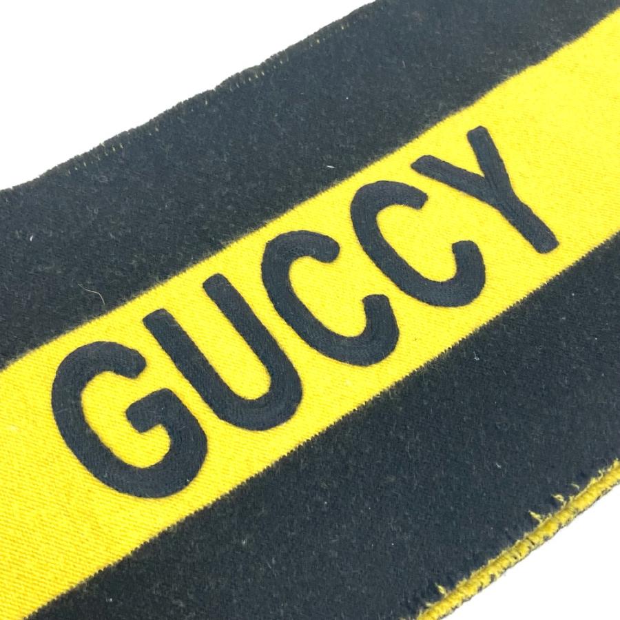 GUCCI グッチ フリンジ GUCCY バイカラー ストライプ マフラー ウール ブラック×イエロー メンズ【中古】_7