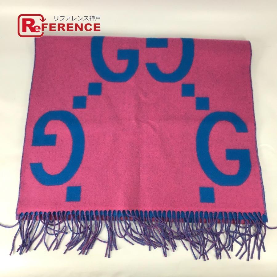 未使用 GUCCI グッチ 726526 GGジャガード フリンジ バイカラー マフラー ピンク レディース【中古】 | GUCCI