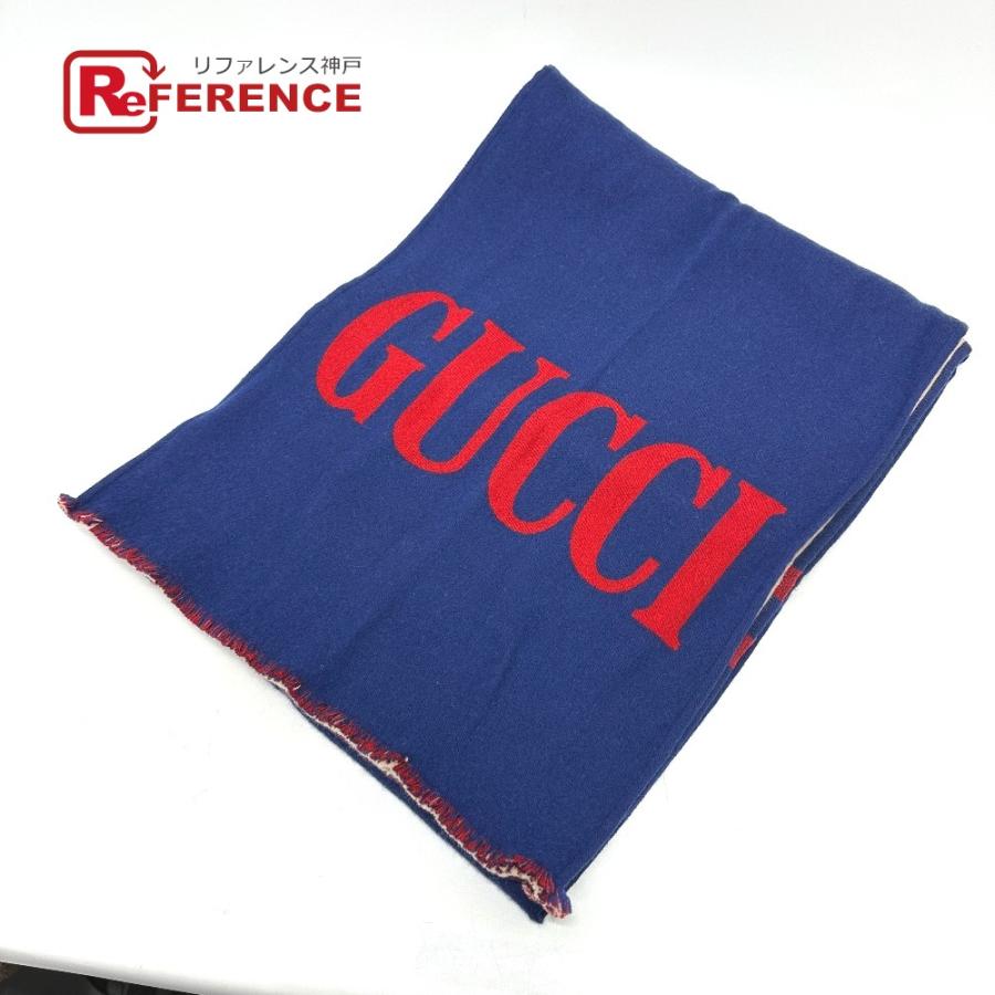 GUCCI グッチ ロゴ マフラー マフラー ブルー レディース【中古】 | GUCCI