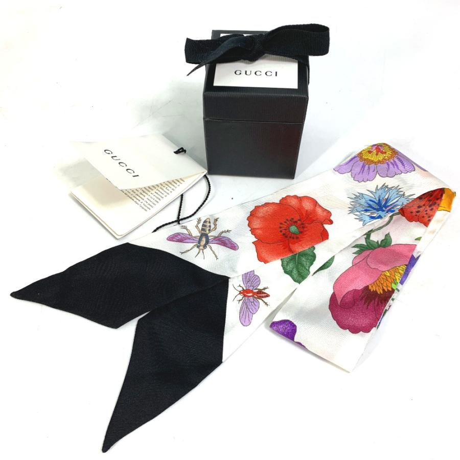 美品　GUCCI グッチ　バンドースカーフ　花柄フローラ　シルク　ネックボウ GUCCI グッチ 406206 フローラ 花柄 フラワー ネックボウ