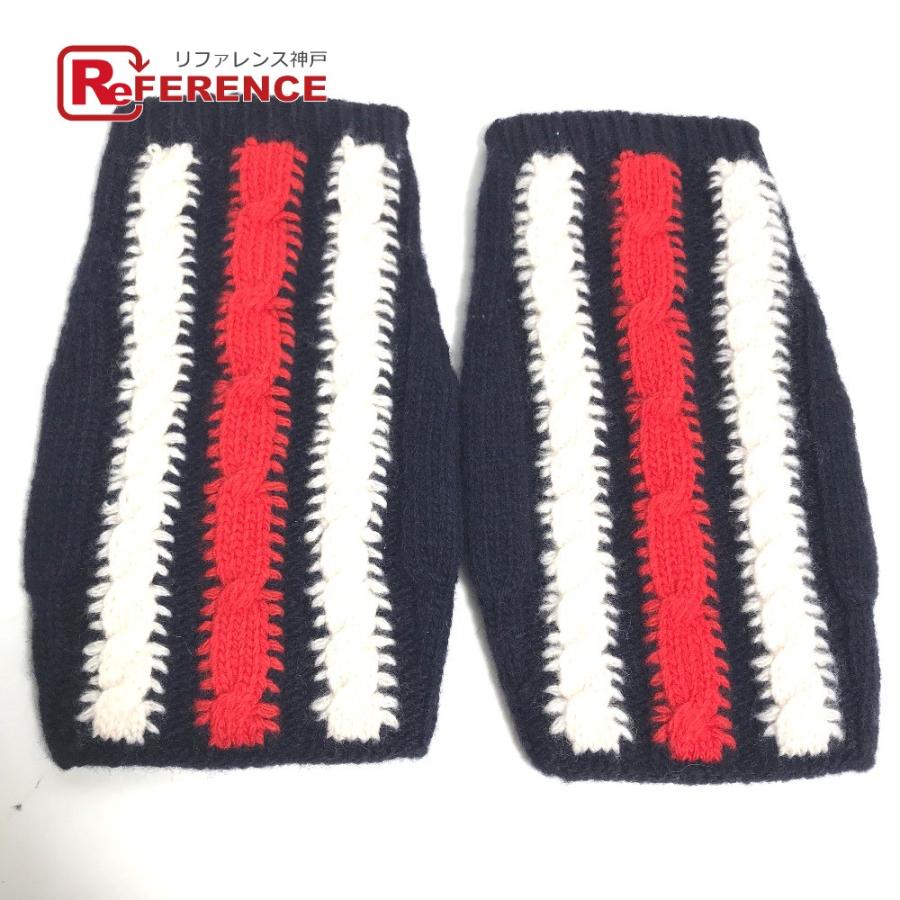 未使用 GUCCI グッチ 521149 ストライプ グローブ 指無し 手袋 ネイビー レディース【中古】 | GUCCI