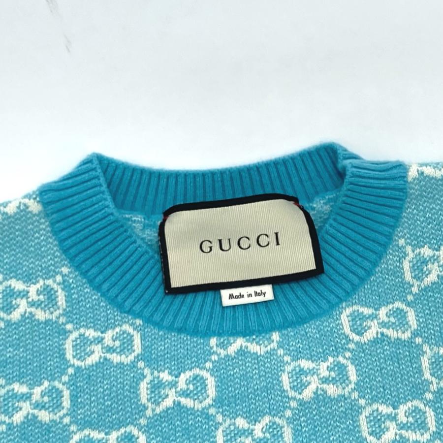 GUCCI グッチ 629456 GGジャガード 半袖 ニット トップス  コットン半袖 20AW ニット 水色 ブルー レディース【中古】 | GUCCI | 01